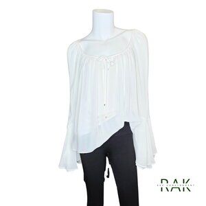 MARCIANO White Peasant Chiffon Blouse w/ Bell Sleeves | Size M | $200
